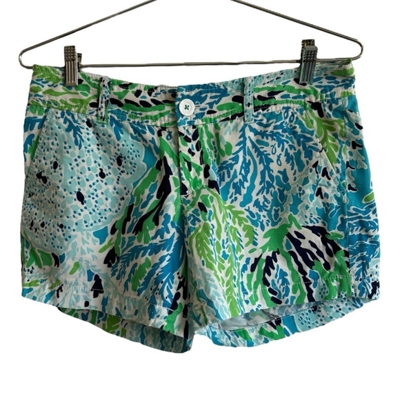 Lilly Pulitzer Callahan Shorts, Let's Cha Cha Blue & Green Pattern, Size 4 - Picture 1 of 7